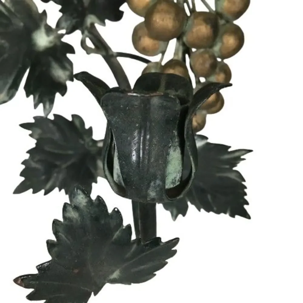 Pair Vtg ITALIAN TOLE Metal Candle WALL SCONCE GRAPES LEAVES VINES Candle Holder
